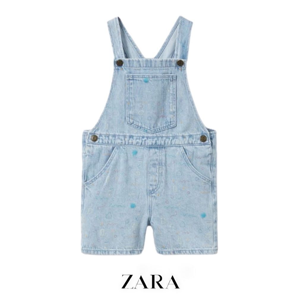 ZARA Kids | Blue | PRINTED DENIM OVERALL SHORTS